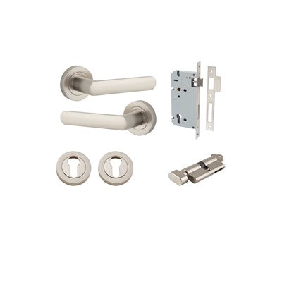 Iver Door Lever Osaka Rose Round Satin Nickel Key / Thumb Entrance Kit