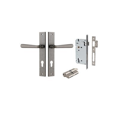 Iver Door Lever Copenhagen Rectangular Distressed Nickel Key / Key Entrance Kit