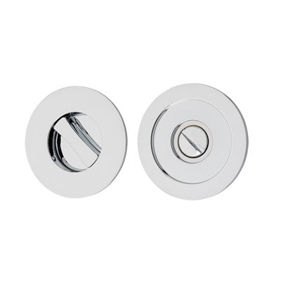 Iver Sliding Door Pull Round Privacy Polished Chrome D60xP2.5mm with Tube Latch Mechanism 60mm Backset, Sliding Door Edge Pull & Tube Latch Keeper Adjustable