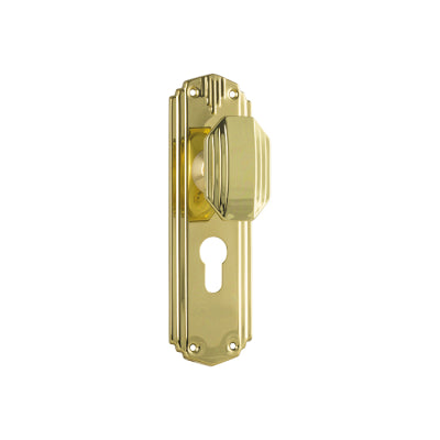 Tradco Door Knob Napier Art Deco Euro Pair Polished Brass H178xW54xP50mm