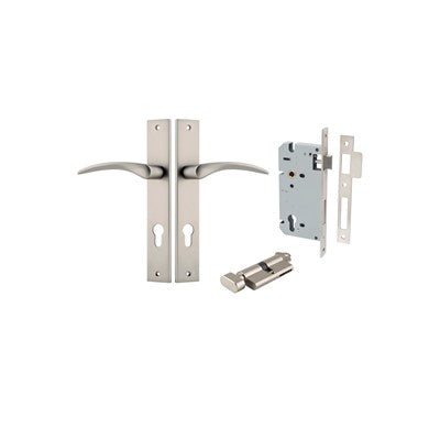 Iver Door Lever Oxford Rectangular Satin Nickel Key / Thumb Entrance Kit