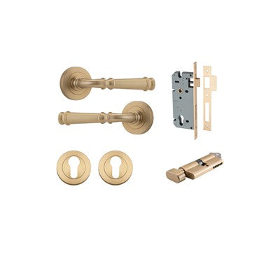 Iver Door Lever Verona Rose Round Brushed Brass Key / Thumb Entrance Kit