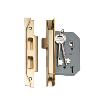 Tradco Mortice Lock 5 Lever Rebated Polished Brass CTC57mm Backset 57mm