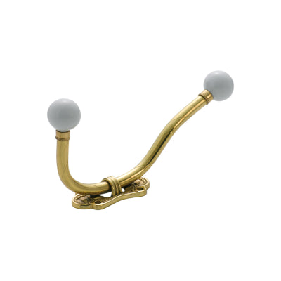 Tradco Hat & Coat Hook Porcelain Tip Traditional Polished Brass H175xP85mm