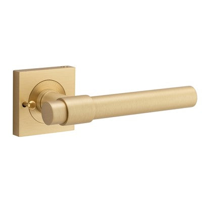 Iver Door Lever Helsinki Rose Square Brushed Brass Inbuilt Privacy Kit