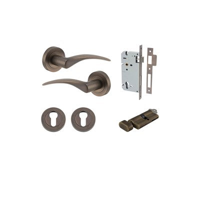 Iver Door Lever Oxford Rose Round Signature Brass Key / Thumb Entrance Kit