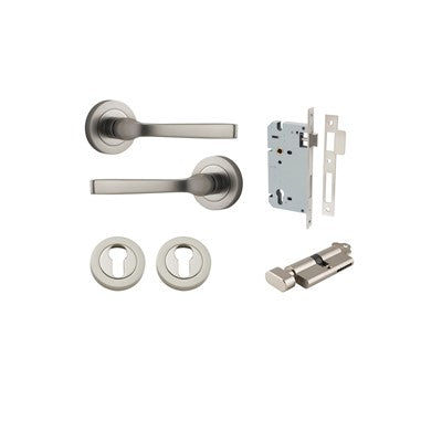 Iver Door Lever Annecy Rose Round Satin Nickel Key / Thumb Entrance Kit