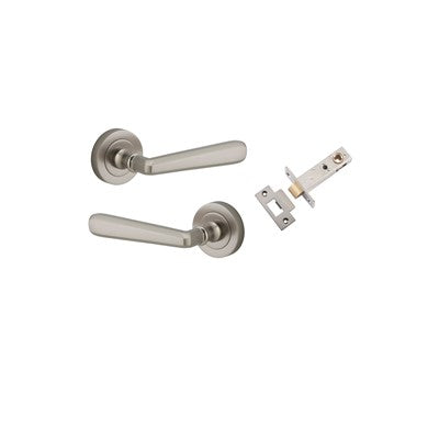 Iver Door Lever Copenhagen Rose Round Satin Nickel Passage Kit