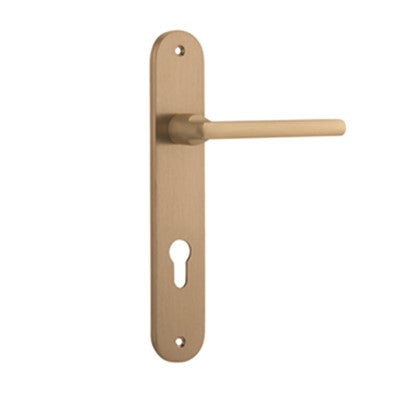 Iver Door Lever Baltimore Oval Euro Pair Brushed Brass CTC85mm L118xP54mm BPH240xW40mm