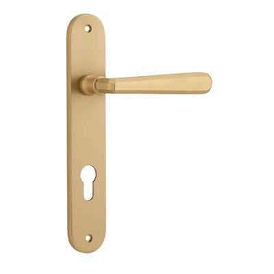 Iver Door Lever Copenhagen Oval Euro Pair Brushed Brass CTC85mm L120xP57mm BPH240xW40mm