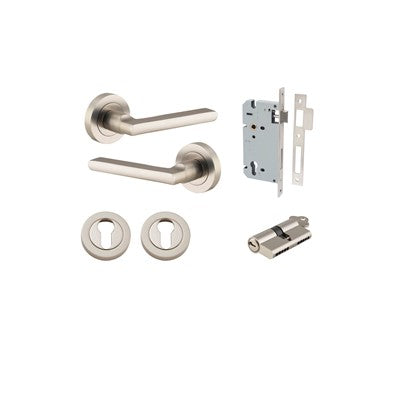 Iver Door Lever Baltimore Rose Round Satin Nickel Key / Key Entrance Kit