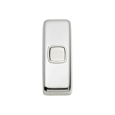 Tradco Switch Flat Plate Rocker 1 Gang White Chrome Plated H82xW30mm