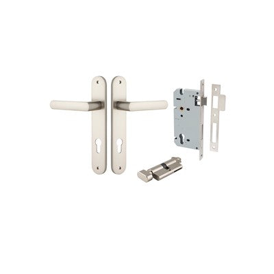 Iver Door Lever Osaka Oval Satin Nickel Key / Thumb Entrance Kit