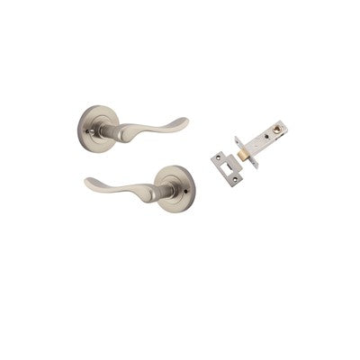 Iver Door Lever Stirling Rose Round Satin Nickel Inbuilt Privacy Kit