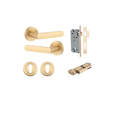 Iver Door Lever Osaka Rose Round Brushed Brass Key / Thumb Entrance Kit