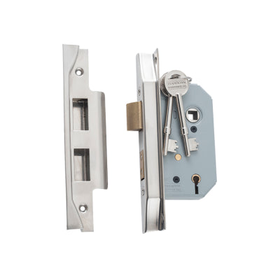 Tradco Mortice Lock 5 Lever Rebated Satin Nickel CTC57mm Backset 46mm