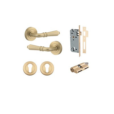 Iver Door Lever Sarlat Rose Round Brushed Brass Key / Key Entrance Kit