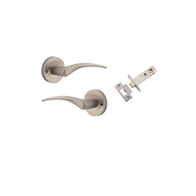 Iver Door Lever Oxford Rose Round Satin Nickel Inbuilt Privacy Kit