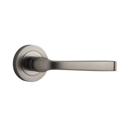 Iver Door Lever Annecy Rose Round Concealed Fix Pair Satin Nickel L117xP66mm BPD52mm