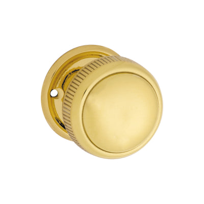 Tradco Door Knob Milled Edge Round Rose Pair Polished Brass D52xP48mm BP52mm
