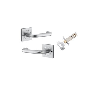 Iver Door Lever Oslo Return Rose Square Brushed Chrome Inbuilt Privacy Kit