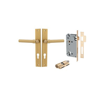 Iver Door Lever Helsinki Rectangular Brushed Brass Key / Key Entrance Kit