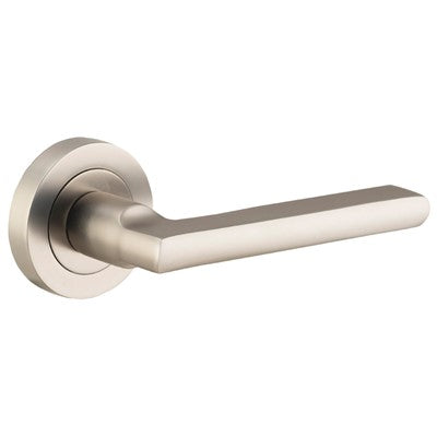 Iver Door Lever Baltimore Rose Round Concealed Fix Pair Satin Nickel L118xP57mm BPD52mm