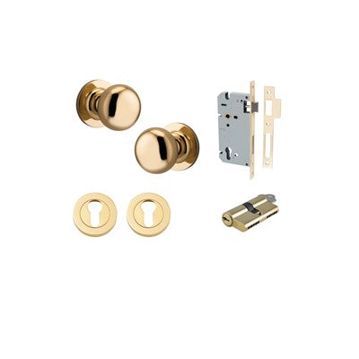 Iver Door Knob Cambridge Rose Round Polished Brass Key / Key Entrance Kit