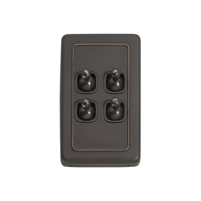 Tradco Switch Flat Plate Toggle 4 Gang Brown Antique Copper H115xW72mm