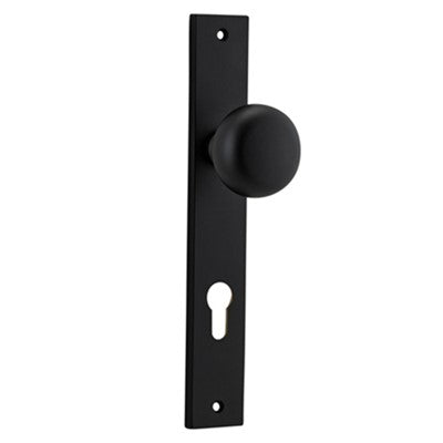 Iver Door Knob Cambridge Rectangular Euro Pair Matt Black CTC85mm D55xP60mm BPH240xW38mm