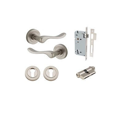 Iver Door Lever Stirling Rose Round Satin Nickel Key / Key Entrance Kit