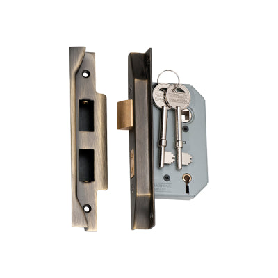 Tradco Mortice Lock 5 Lever Rebated Antique Brass CTC57mm Backset 46mm