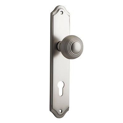 Iver Door Knob Guildford Shouldered Euro Pair Satin Nickel CTC85mm D52xP74mm BPH250xW48mm