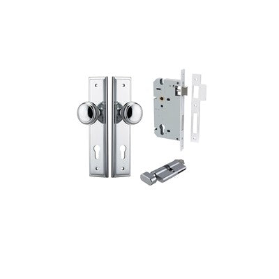 Iver Door Knob Paddington Stepped Polished Chrome Key / Thumb Entrance Kit