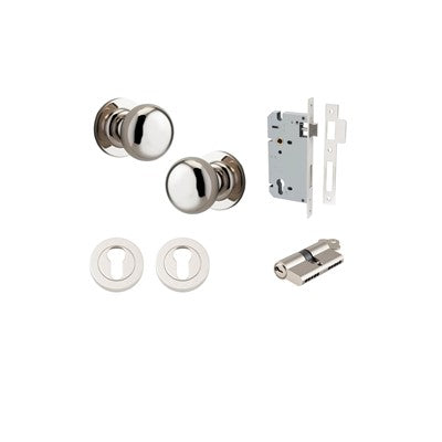 Iver Door Knob Cambridge Rose Round Polished Nickel Key / Key Entrance Kit