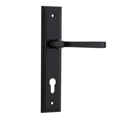 Iver Door Lever Annecy Stepped Euro Pair Matt Black CTC85mm L117xP66mm BPH237xW50mm