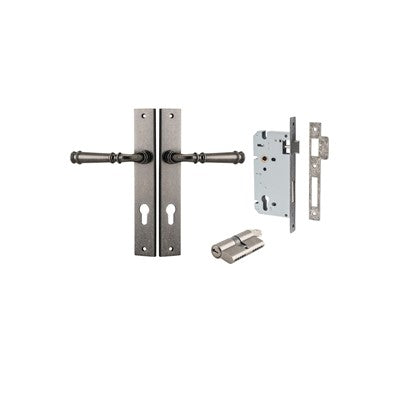 Iver Door Lever Verona Rectangular Distressed Nickel Key / Key Entrance Kit