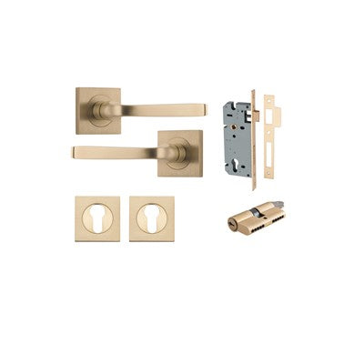 Iver Door Lever Annecy Rose Square Brushed Brass Key / Key Entrance Kit