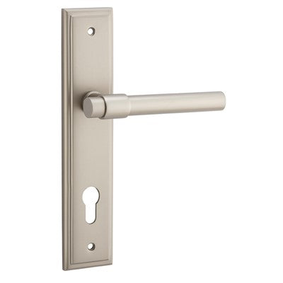 Iver Door Lever Helsinki Stepped Euro Pair Satin Nickel CTC85mm L137xP61mm BPH237xW50mm