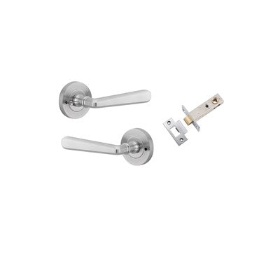 Iver Door Lever Copenhagen Rose Round Brushed Chrome Inbuilt Privacy Kit