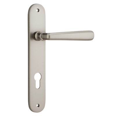 Iver Door Lever Copenhagen Oval Euro Pair Satin Nickel CTC85mm L120xP57mm BPH240xW40mm