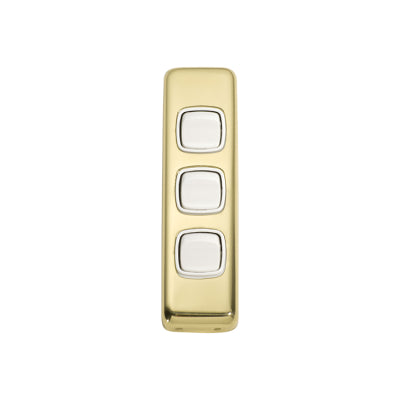 Tradco Switch Flat Plate Rocker 3 Gang White Polished Brass H108xW30mm