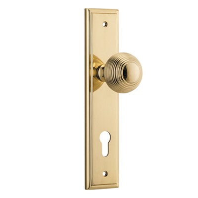 Iver Door Knob Guildford Stepped Euro Pair Polished Brass CTC85mm D52xP75mm BPH237xW50mm