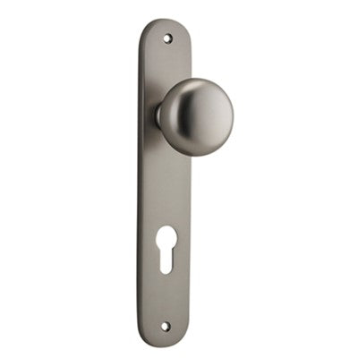 Iver Door Knob Cambridge Oval Euro Pair Satin Nickel CTC85mm D55xP60mm BPH240xW40mm