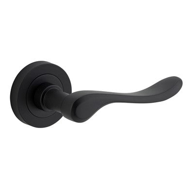 Iver Door Lever Stirling Rose Round Concealed Fix Pair Matt Black L116xP65mm BPD52mm