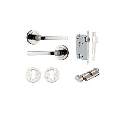 Iver Door Lever Annecy Rose Round Polished Nickel Key / Thumb Entrance Kit