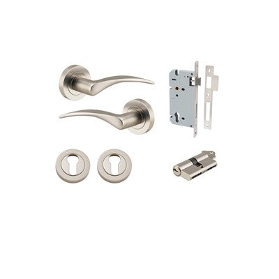 Iver Door Lever Oxford Rose Round Satin Nickel Key / Key Entrance Kit