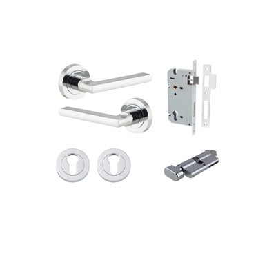 Iver Door Lever Baltimore Rose Round Polished Chrome Key / Thumb Entrance Kit