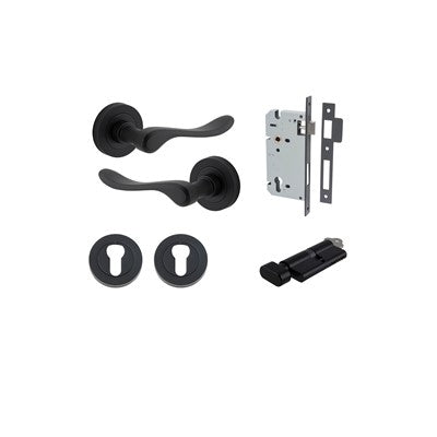 Iver Door Lever Stirling Rose Round Matt Black Key / Thumb Entrance Kit