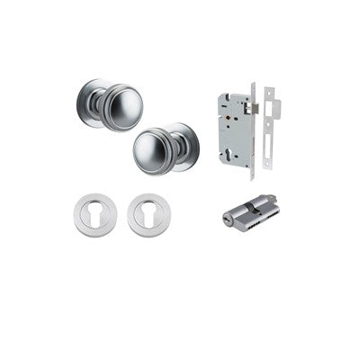 Iver Door Knob Paddington Rose Round Brushed Chrome Key / Key Entrance Kit